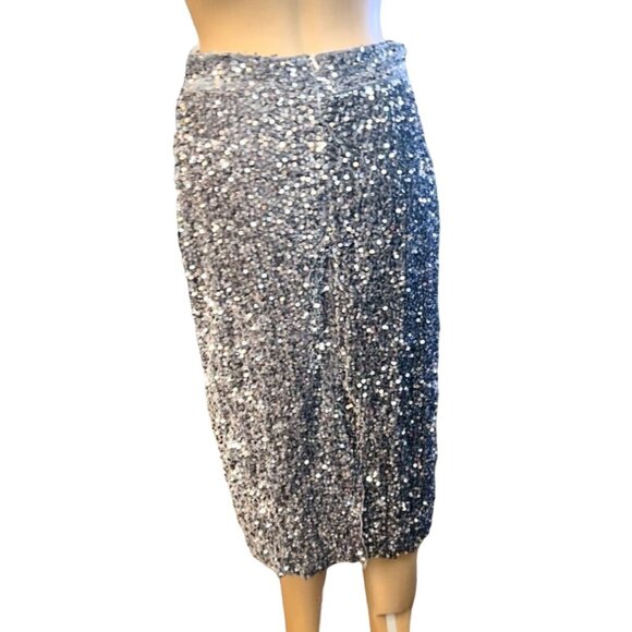 (5 for $25) Steel Gray Silver Sequin Pencil Skirt Size Medium - Picture 3 of 8